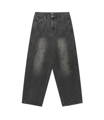 Nice Ghost Club Doodle Graphic Wide Jeans