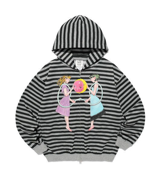 Nice Ghost Club Gakiya Isamu Stripe Hoodie Zip Up [Grey]