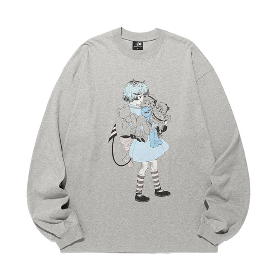 Nice Ghost Club Little Devil Girl Big Big Long Sleeve Tee [Grey]