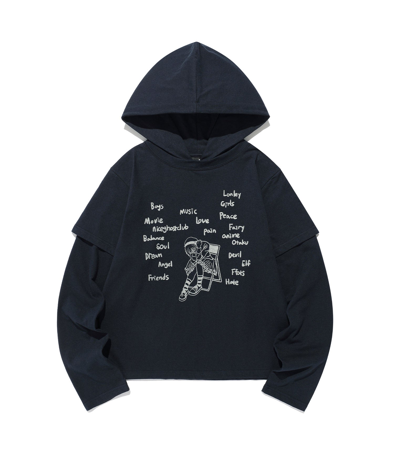 Nice Ghost Club Think Layered L/S Hoodie [Navy]