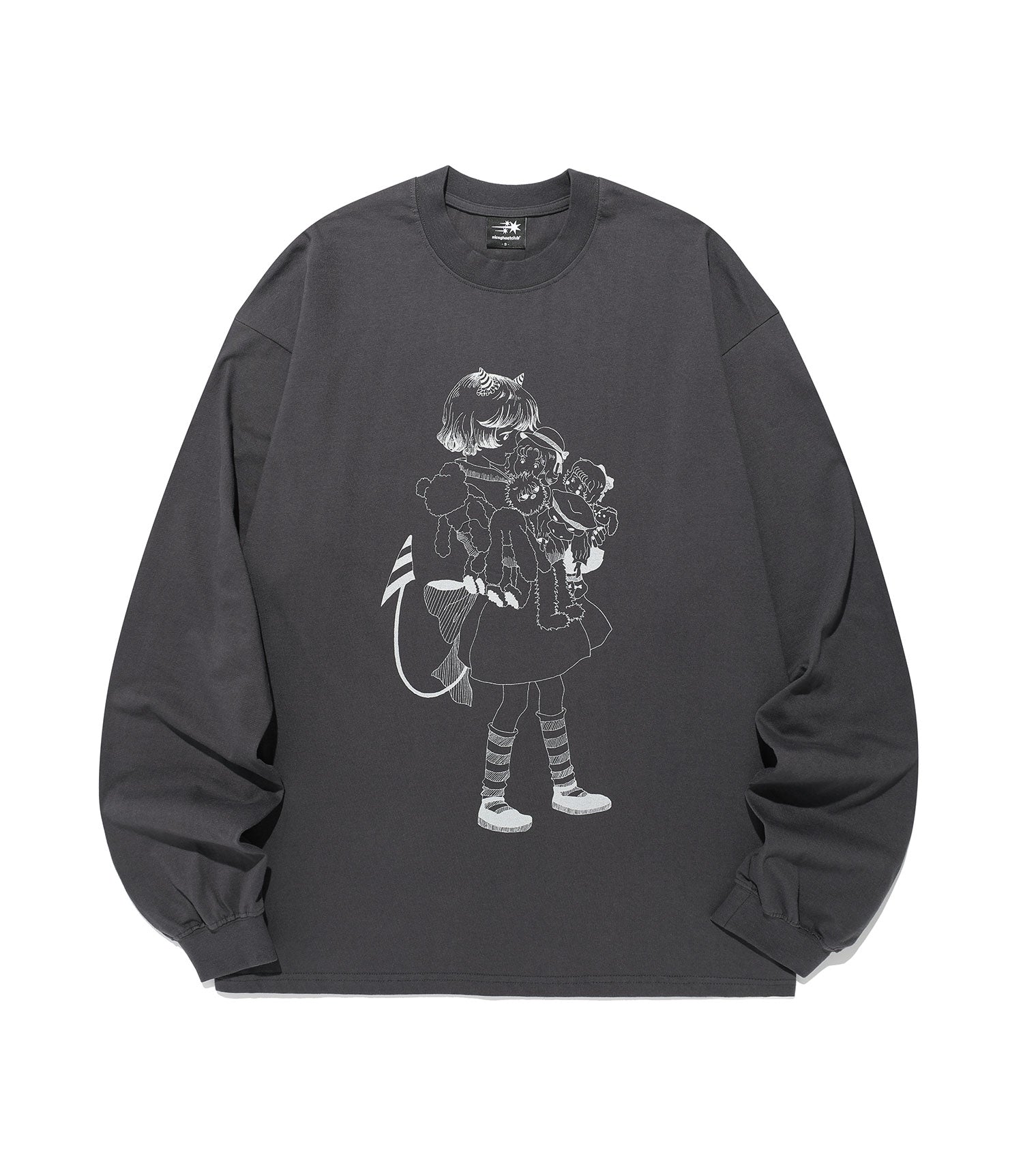 Nice Ghost Club Little Devil Girl Drawing Big Big Long Sleeve Tee [Charcoal]