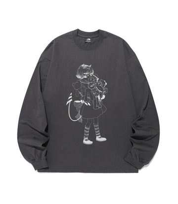 Nice Ghost Club Little Devil Girl Drawing Big Big Long Sleeve Tee [Charcoal]