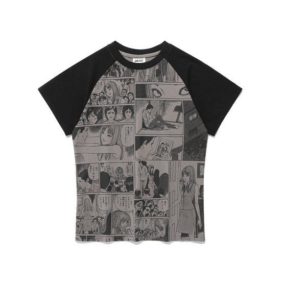 Nice Ghost Club Junji Ito Maniac Cartoon Raglan Mini Tee [Grey]