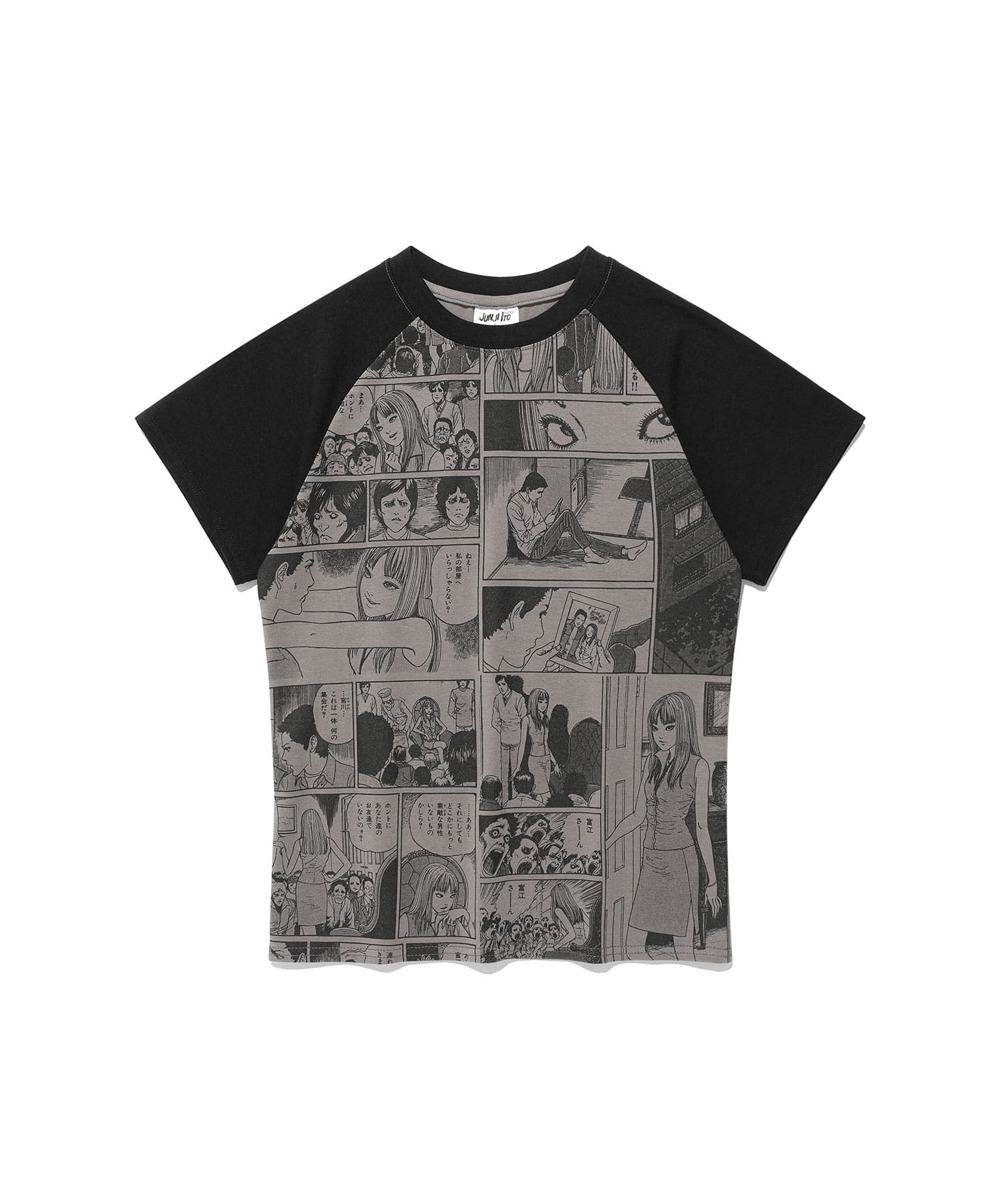 Nice Ghost Club Junji Ito Maniac Cartoon Raglan Mini Tee [Grey]