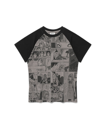 Nice Ghost Club Junji Ito Maniac Cartoon Raglan Mini Tee [Grey]
