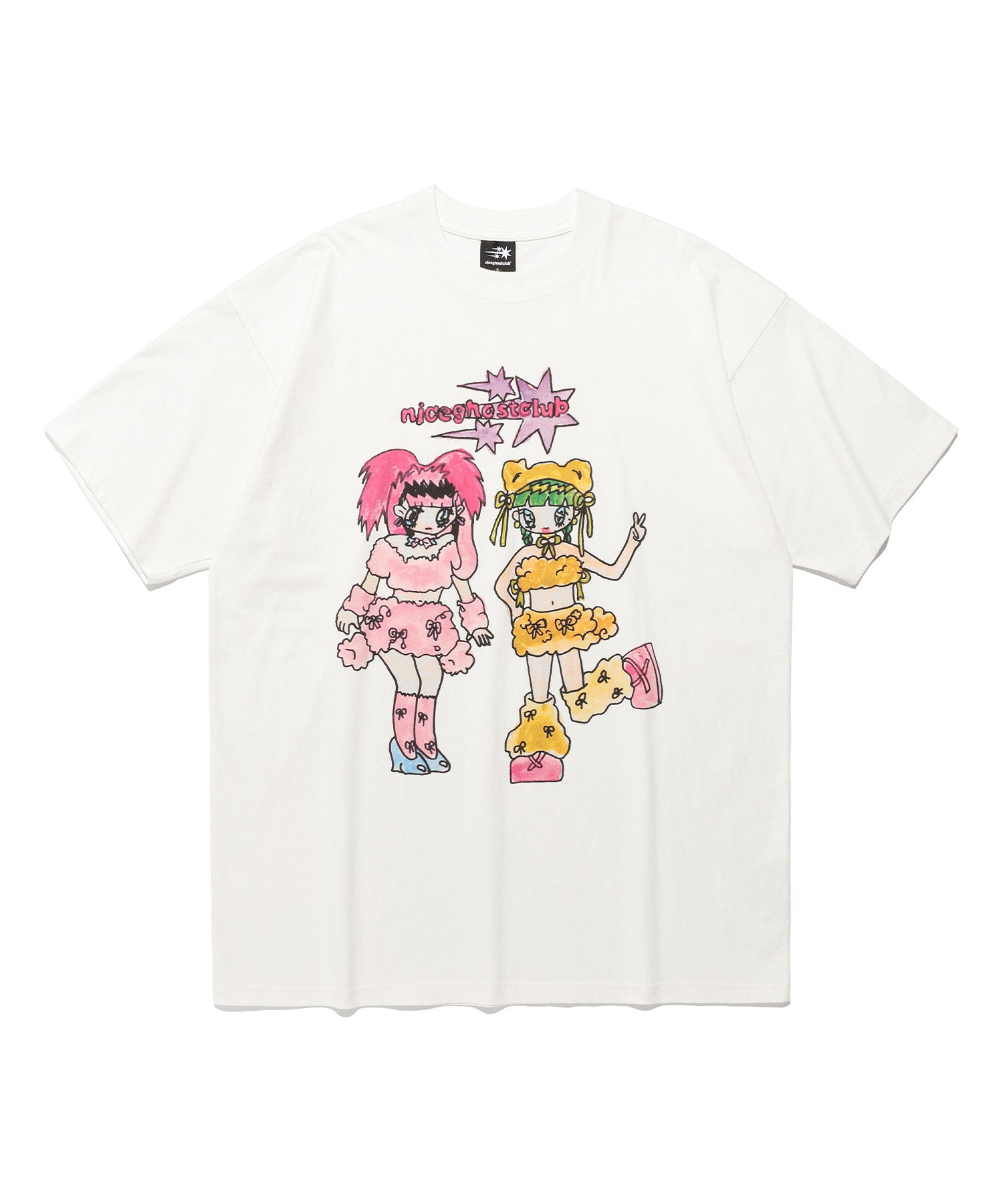 Nice Ghost Club Soul Pussy Cat Ghost Soul Girl Rabbit & Bear Big Big Tee White