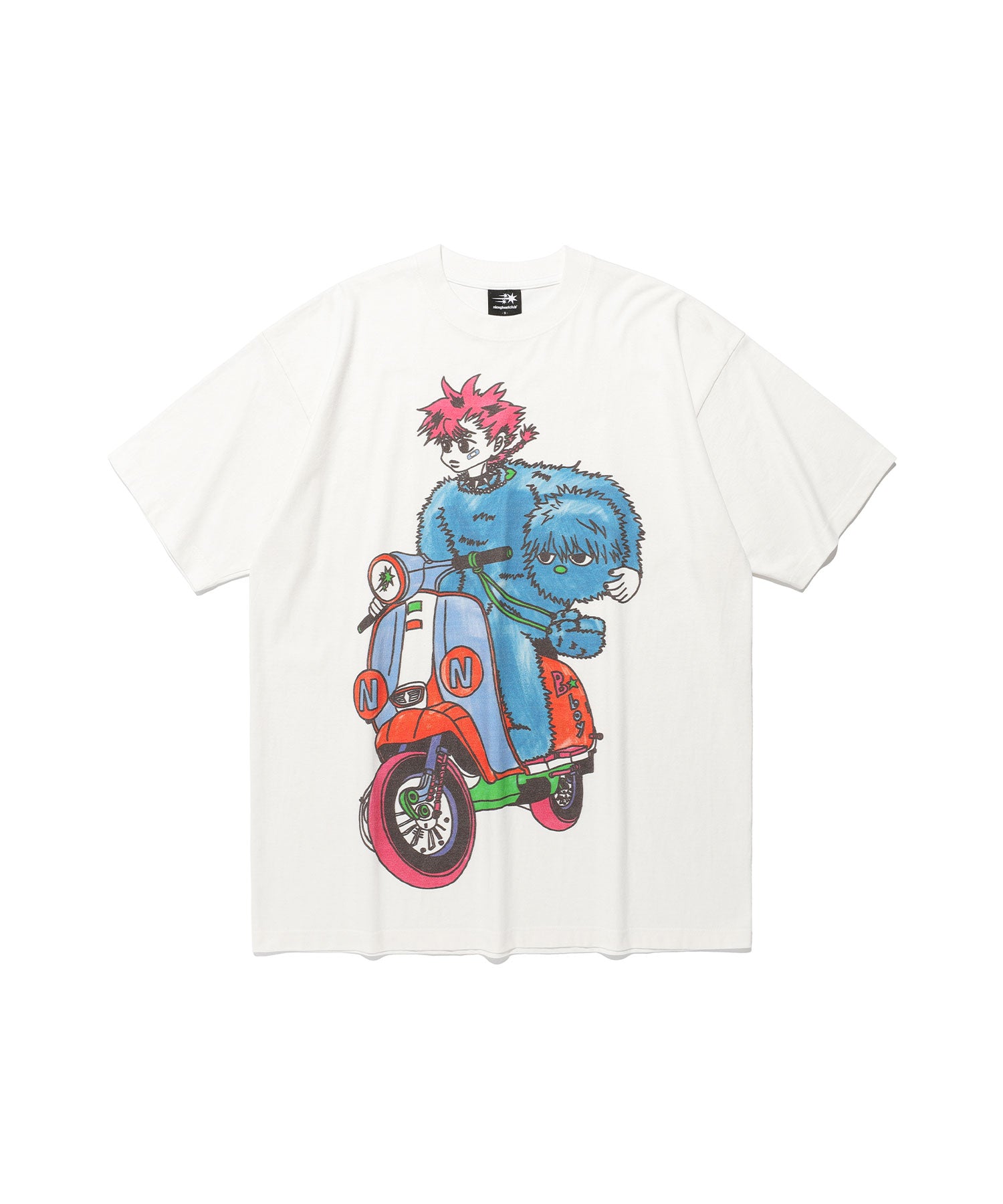 Nice Ghost Club Motorcycle Blue Boy Big Big Tee [White]