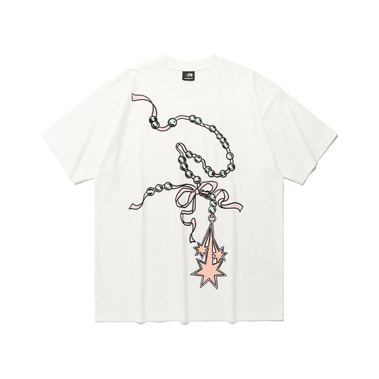 Nice Ghost Club Pearl Necklace Symbol Big Big Tee White