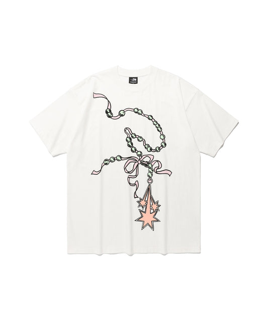 Nice Ghost Club Pearl Necklace Symbol Big Big Tee White