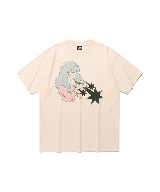 Nice Ghost Club Girl Blowing Symbol Big Tee [Beige]
