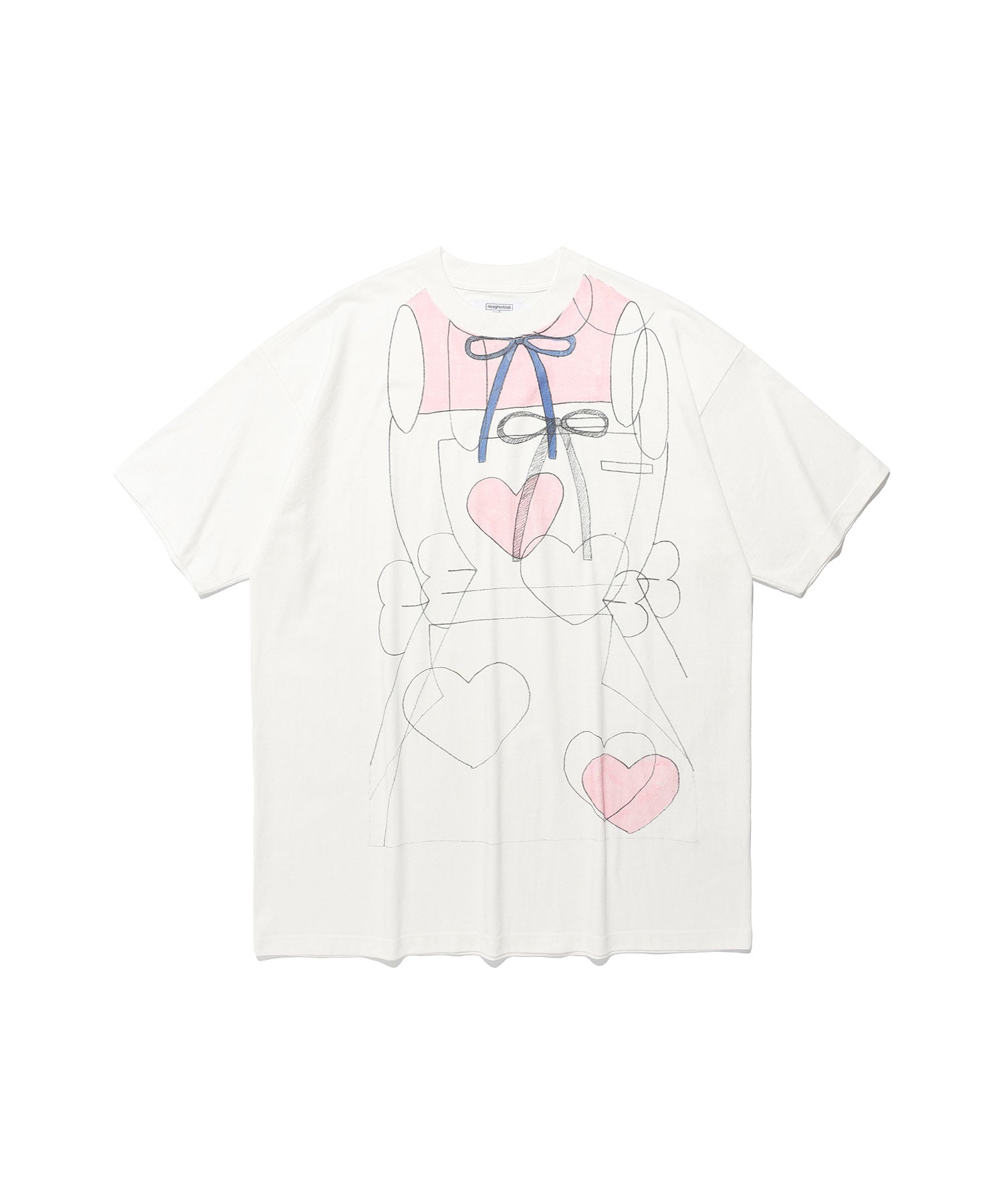 Nice Ghost Club Mimichan FFATS Pink Heart Big Big Tee [White]