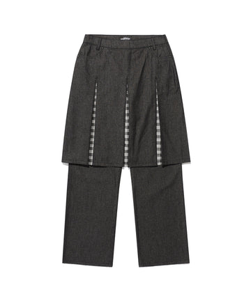 Nice Ghost Club Denim Pleats Panel Layered Skirt Pants