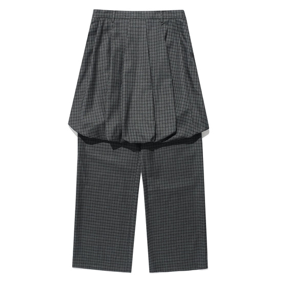 Nice Ghost Club FFATS Check Balloon Layered Skirt Pants [Charcoal]