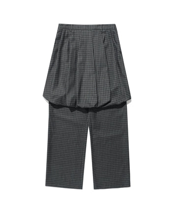 Nice Ghost Club FFATS Check Balloon Layered Skirt Pants [Charcoal]