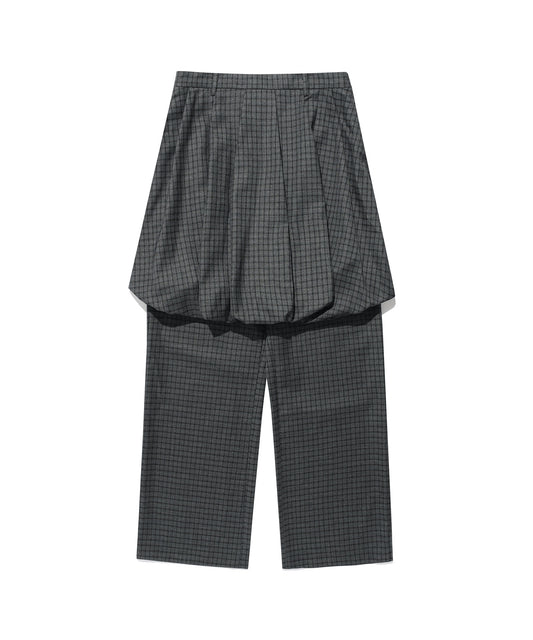 Nice Ghost Club FFATS Check Balloon Layered Skirt Pants [Charcoal]