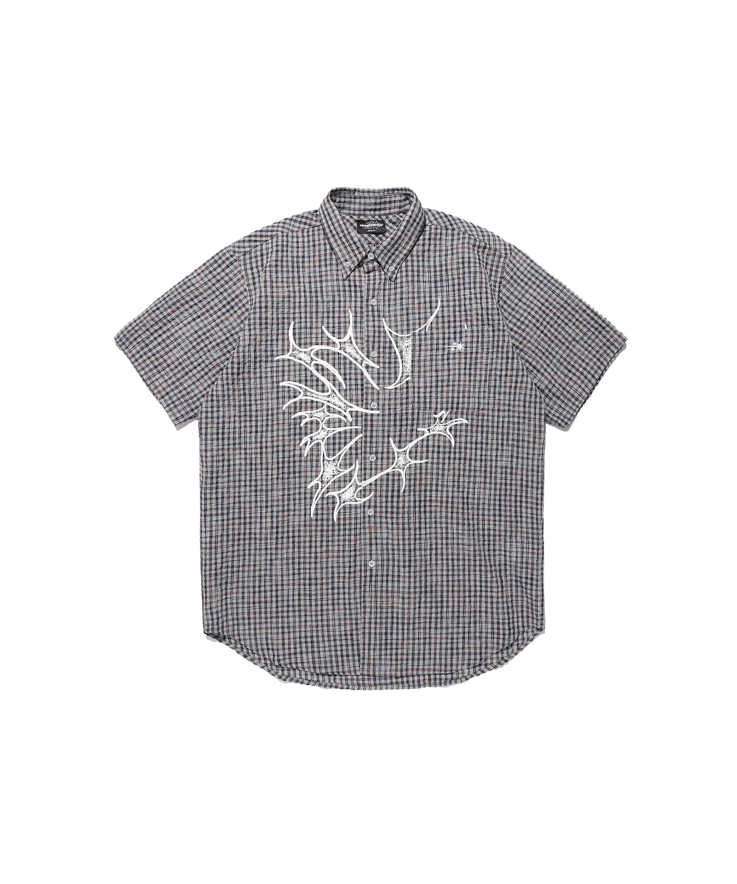 Nice Ghost Club Tornado Star Check Big Big Half Shirt [Grey]