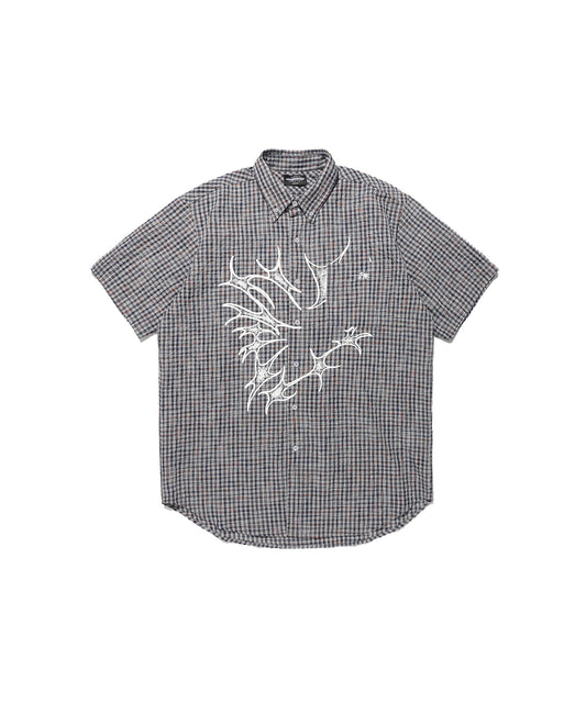Nice Ghost Club Tornado Star Check Big Big Half Shirt [Grey]