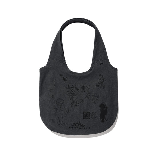 Nice Ghost Club Denim Doodle Shoulder Tote Bag