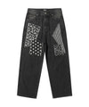 Nice Ghost Club Pattern Patchwork Wide Denim Pants