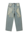 Nice Ghost Club Pattern Patchwork Wide Denim Pants
