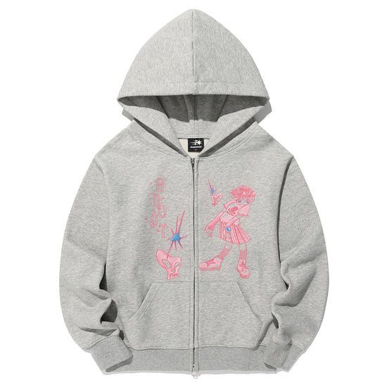 Nice Ghost Club Star Shoes Girl Hoodie Zip Up [Light Grey]