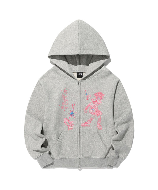 Nice Ghost Club Star Shoes Girl Hoodie Zip Up [Light Grey]