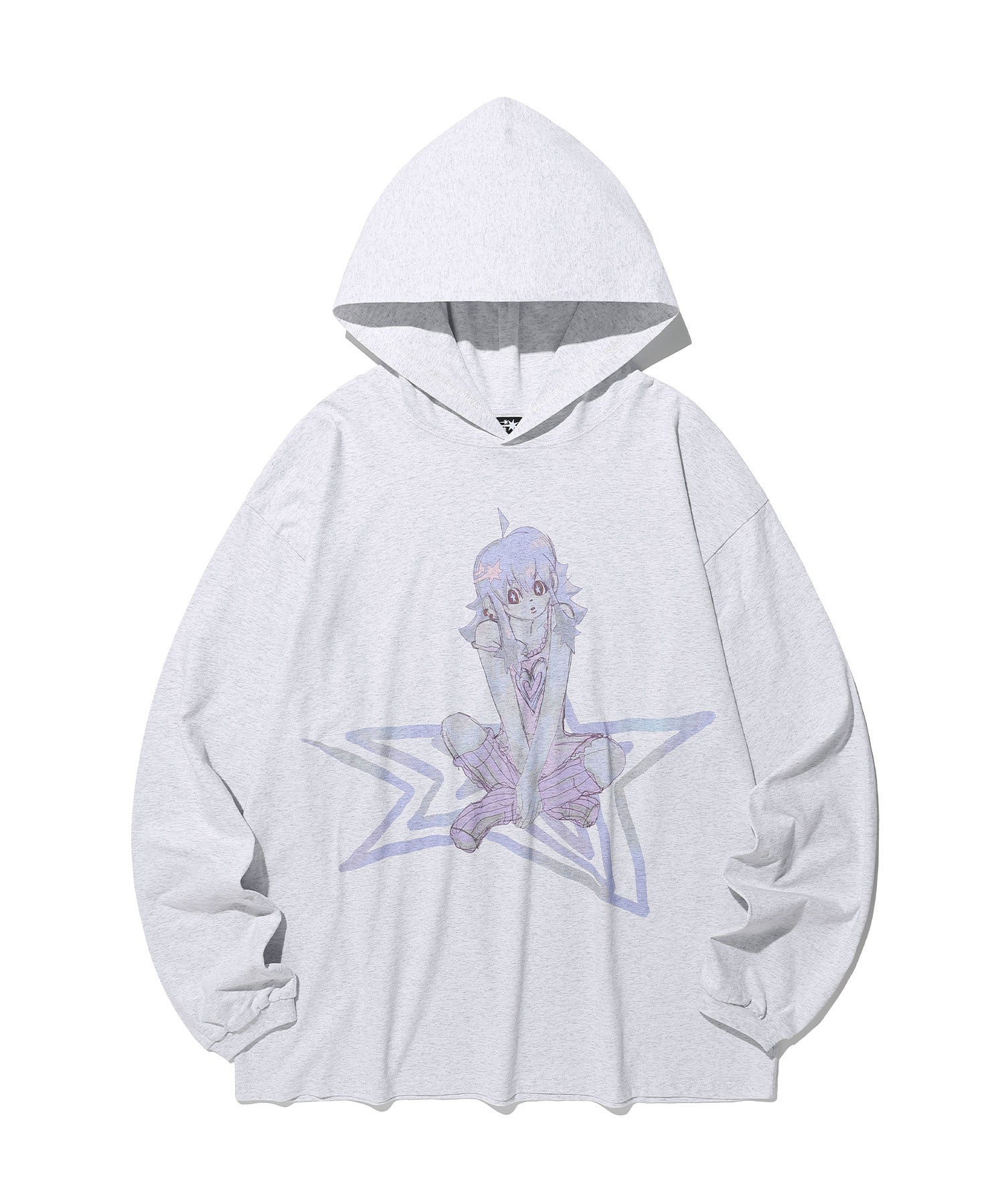 Nice Ghost Club Star Girl Big Big Long Sleeve Hoodie [Light Grey]