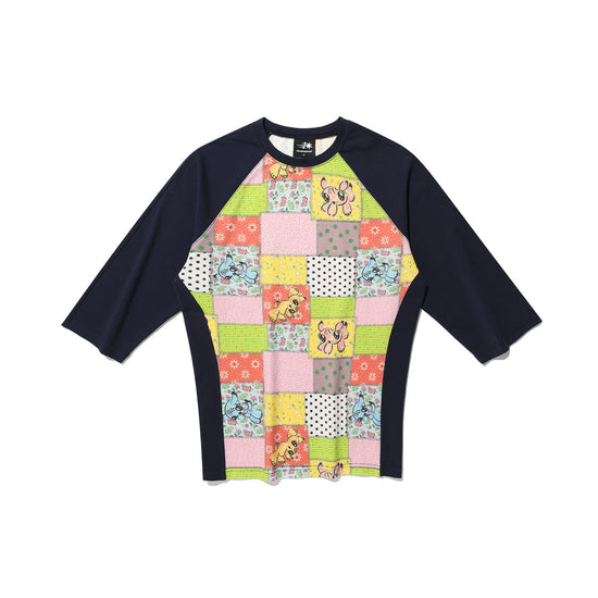 Nice Ghost Club Patchwork Quilted Printed 3/4 Sleeve Tee