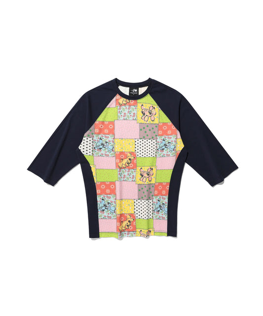 Nice Ghost Club Patchwork Quilted Printed 3/4 Sleeve Tee