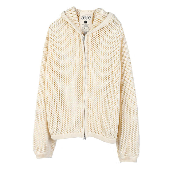 AEAE Mesh Knit Hoodie Light Beige