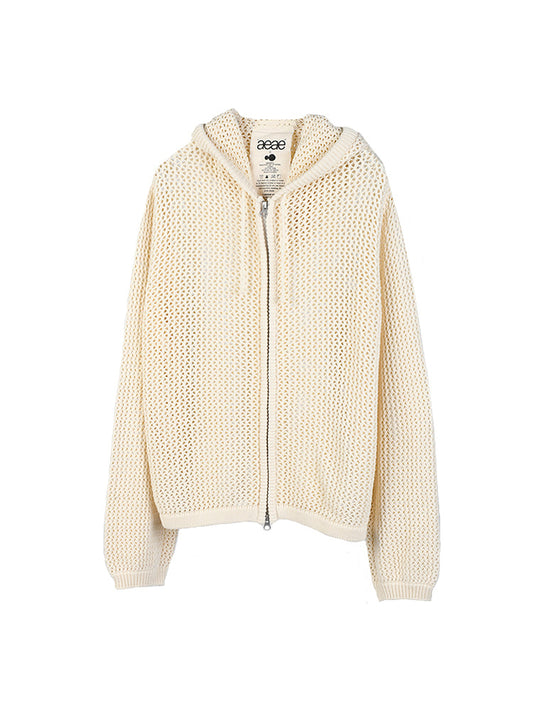 AEAE Mesh Knit Hoodie Light Beige