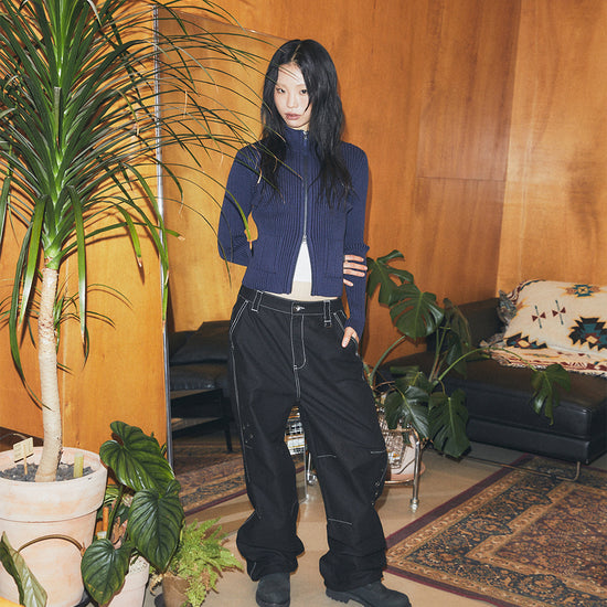 Mahagrid Two Tone Zip Up Cardigan