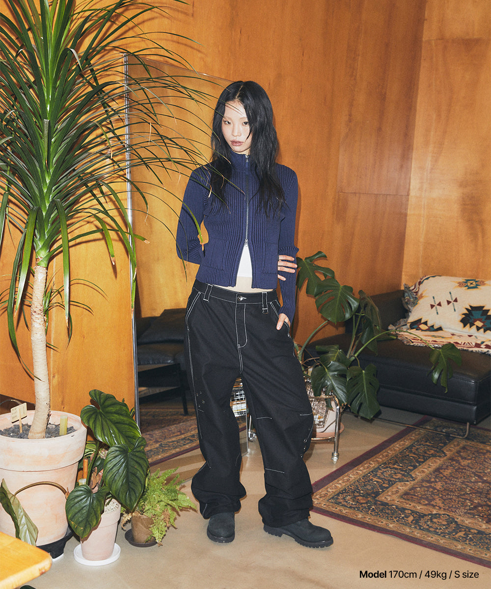Mahagrid Two Tone Zip Up Cardigan