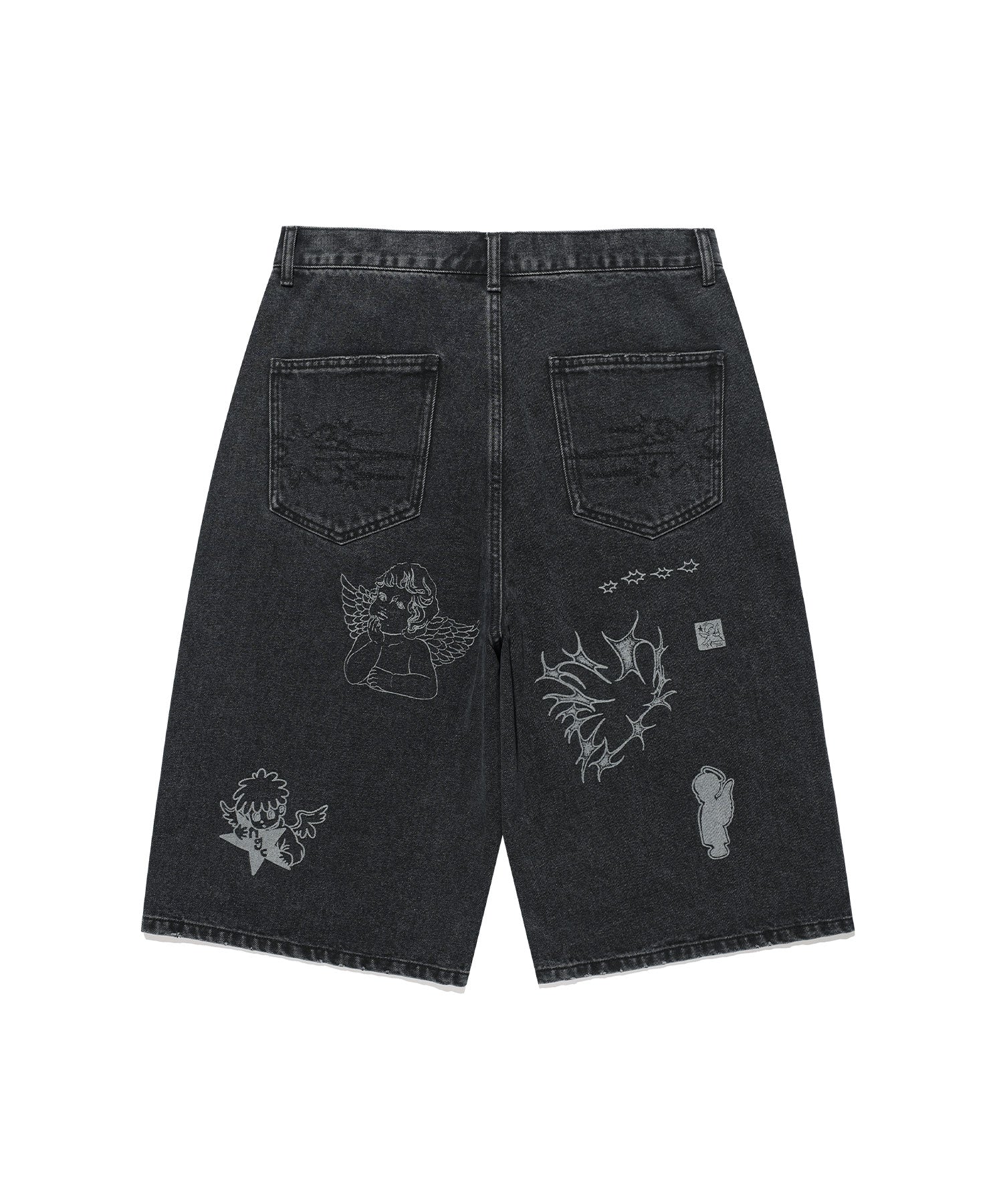 Nice Ghost Club Big Wide Bermuda Doodle Denim Pants