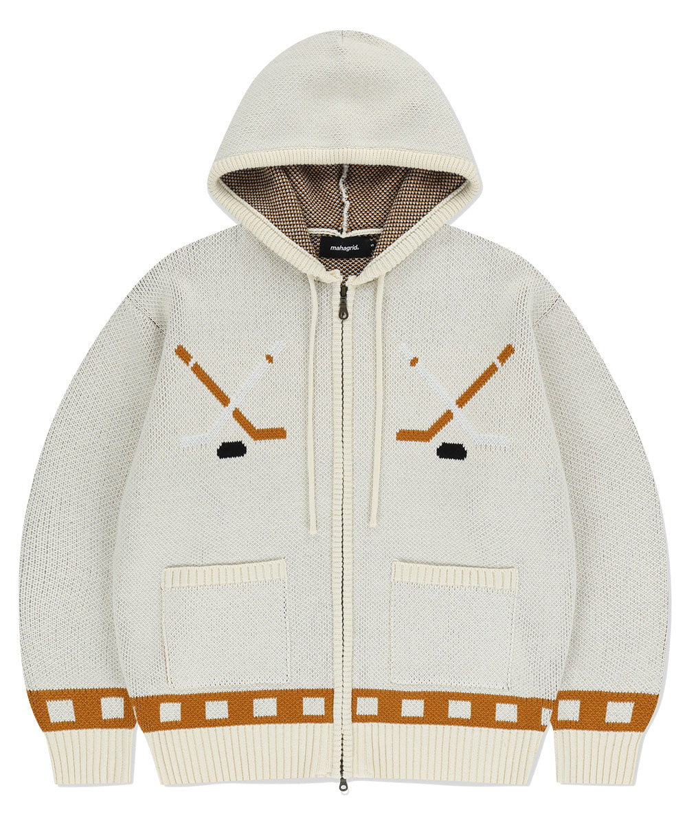 Mahagrid Hockey Knit Zip-Up Hoodie