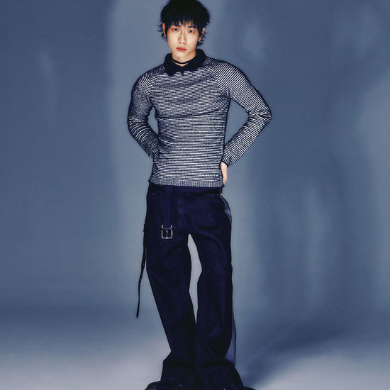 Nice Ghost Club Stripe Collar Long Sleeve Knit Tee