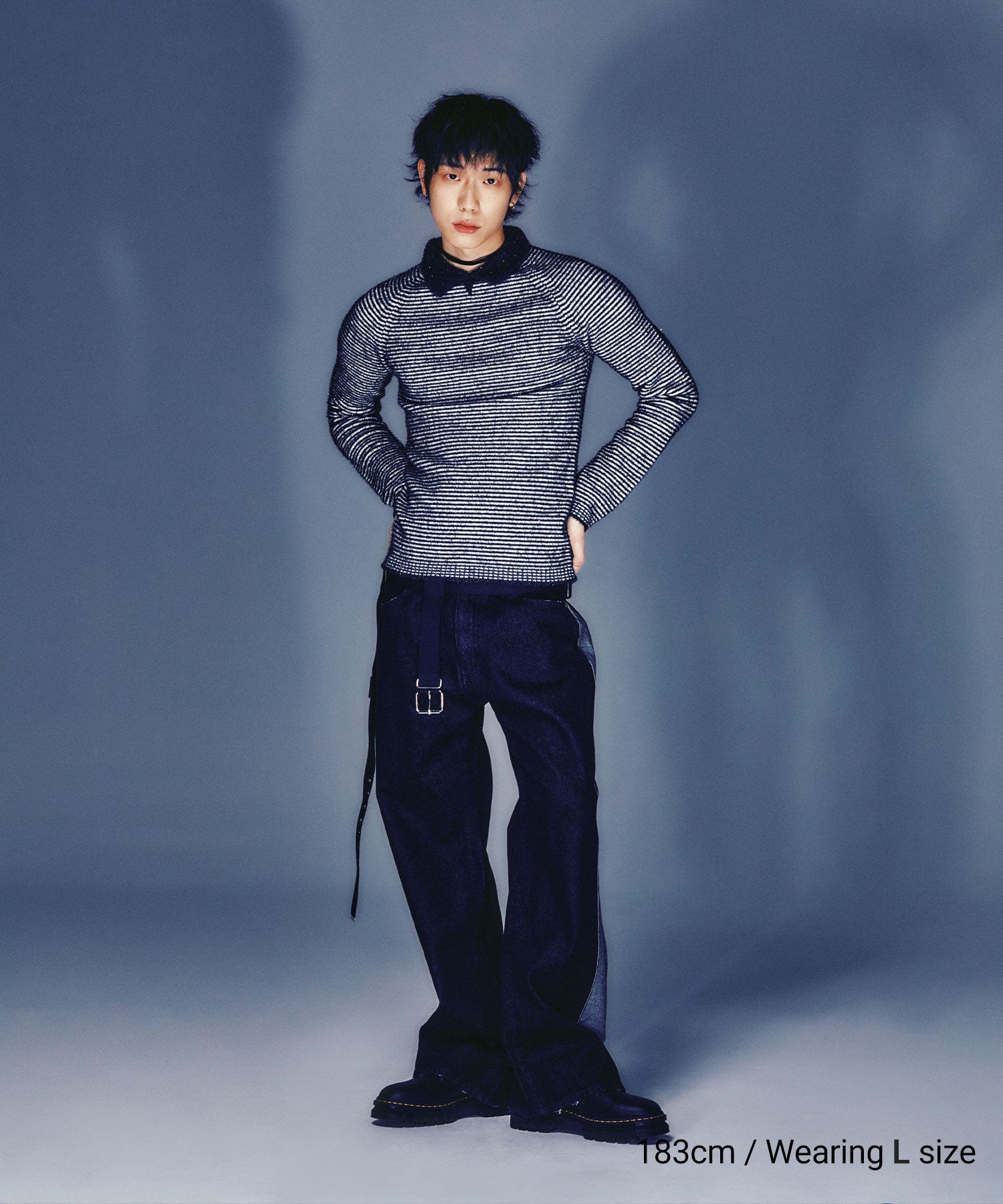Nice Ghost Club Stripe Collar Long Sleeve Knit Tee