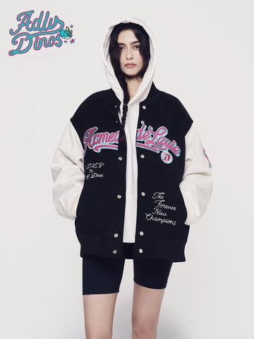 ADLV NC DINOS X ADLV OVERSIZED VARSITY JACKET BLACK