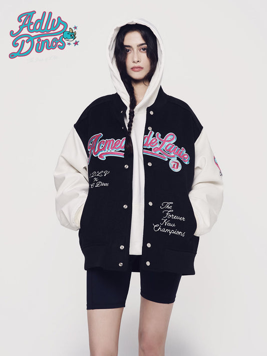 ADLV NC DINOS X ADLV OVERSIZED VARSITY JACKET BLACK