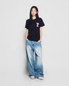 ADLV Woman Fuzzy Font Rabbit Short Sleeve T-Shirt
