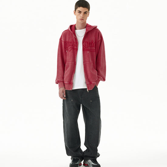 Mahagrid Washed Cut Off Applique Hood Zip Up