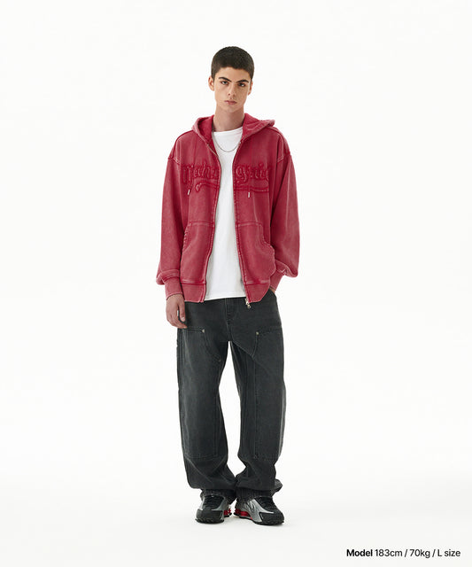 Mahagrid Washed Cut Off Applique Hood Zip Up