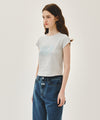 Marithé François Girbaud [6/19 예약발송] W FLOWER CLASSIC LOGO CAP SLEEVE SLIM CROP TEE light heather gray