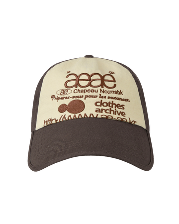 AEAE Web Logo 5 Panel Ball Cap in Brown and Ivory