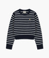 Marithé François Girbaud W CREW NECK STRIPE CROP KNIT PULLOVER NAVY