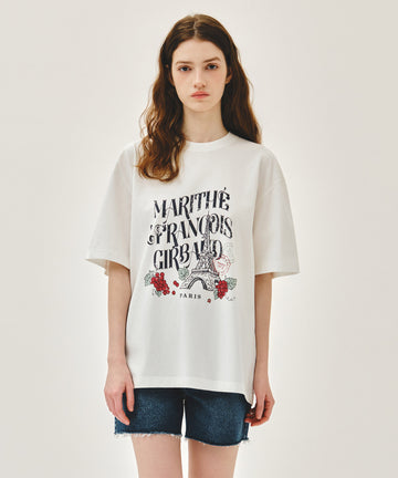 Marithé François Girbaud W VINTAGE EIFFEL TOWER LOGO OVERSIZED TEE white