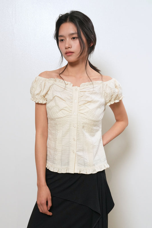 General Idea WOMAN Cap Sleeve Shirring Puff Blouse