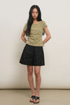 General Idea WOMAN Drape Shirring Short Sleeve T-Shirt [LIGHT KHAKI]
