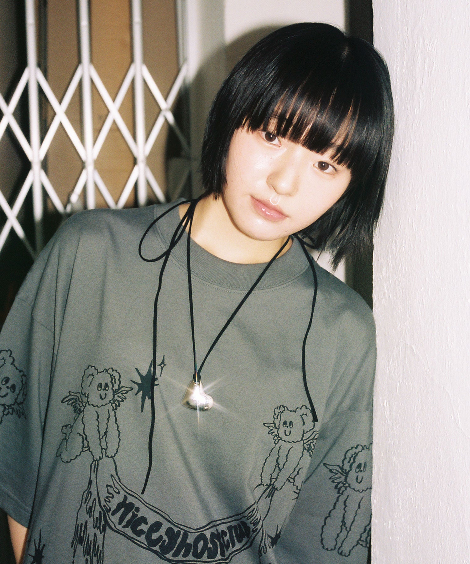 Nice Ghost Club Heavenly Bear Angel Big Big Tee [Charcoal]