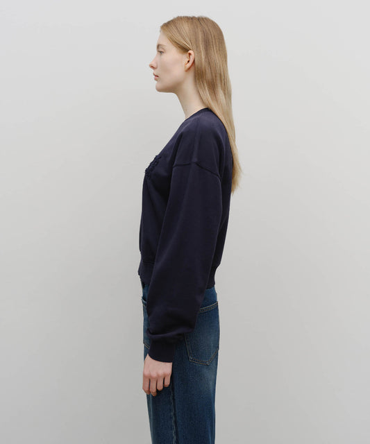Marithé François Girbaud W Raw Edge Applique Logo Crop Sweatshirt Navy